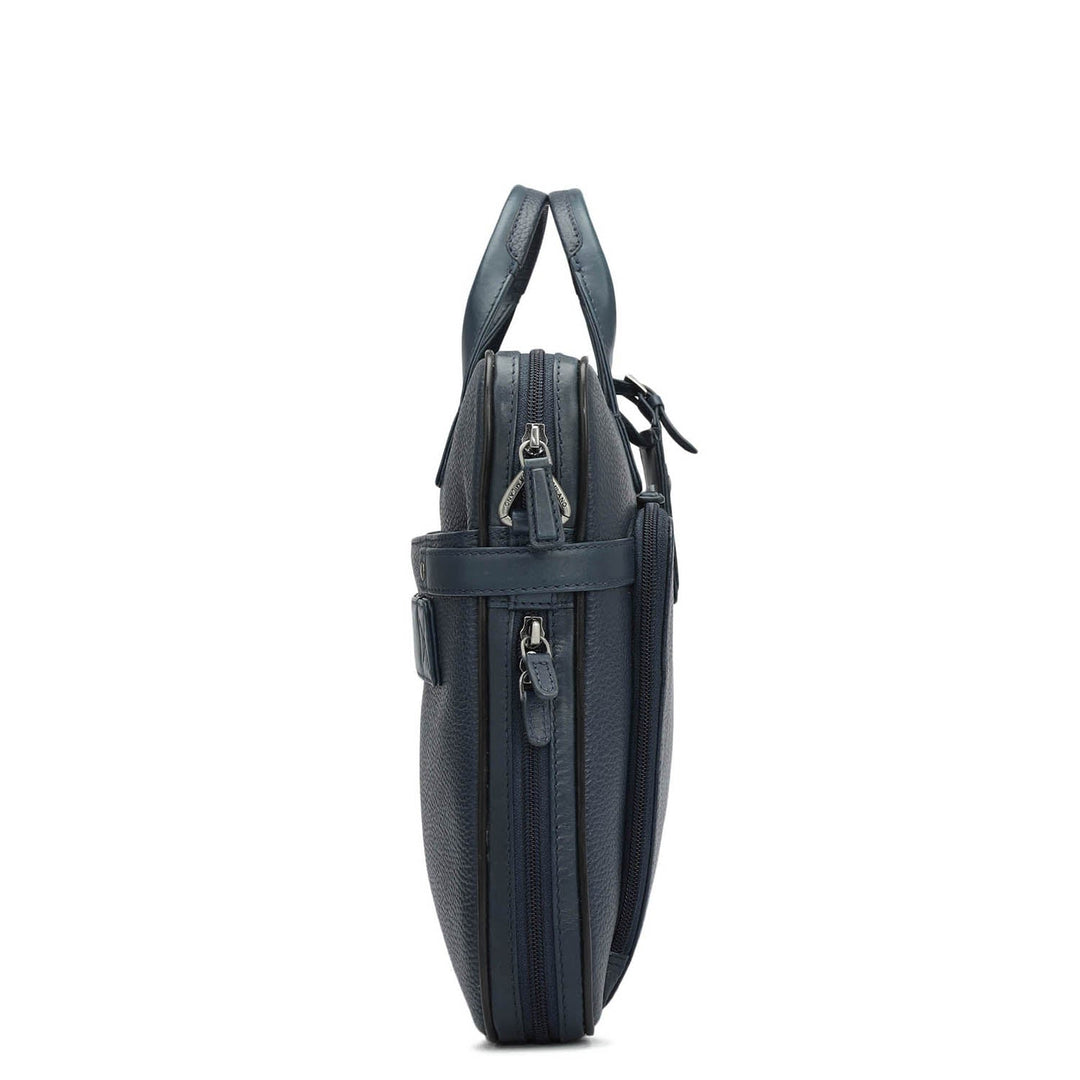 Wax Leather Laptop Bag - Navy