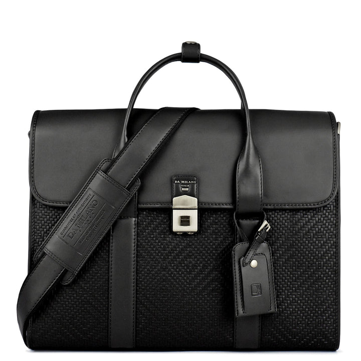 Mat Emboss Plain Leather Laptop Bag - Black