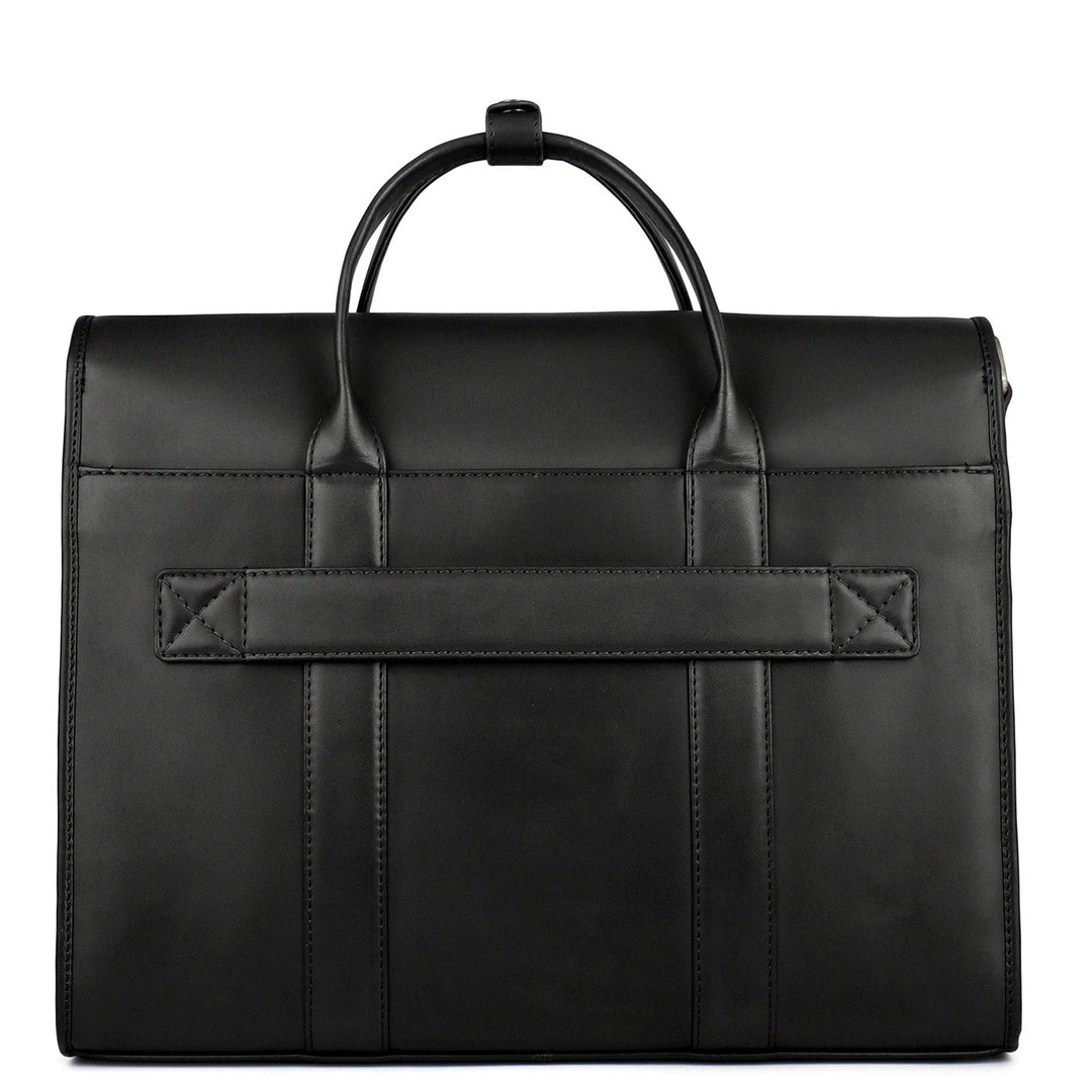 Mat Emboss Plain Leather Laptop Bag - Black