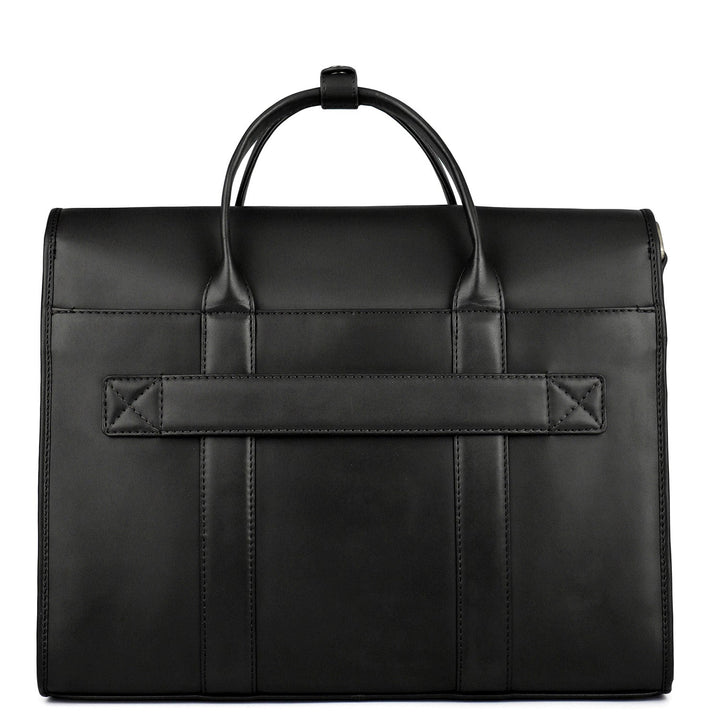 Mat Emboss Plain Leather Laptop Bag - Black