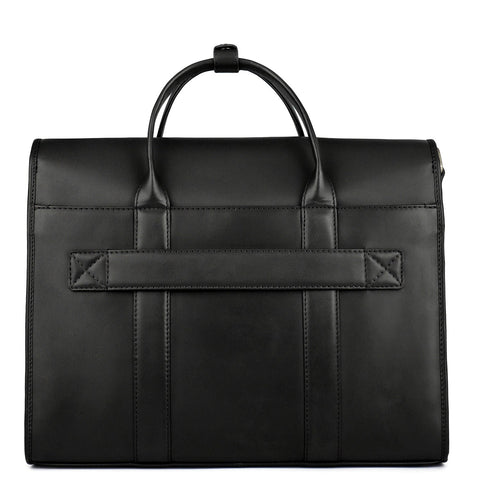 Mat Emboss Plain Leather Laptop Bag - Black