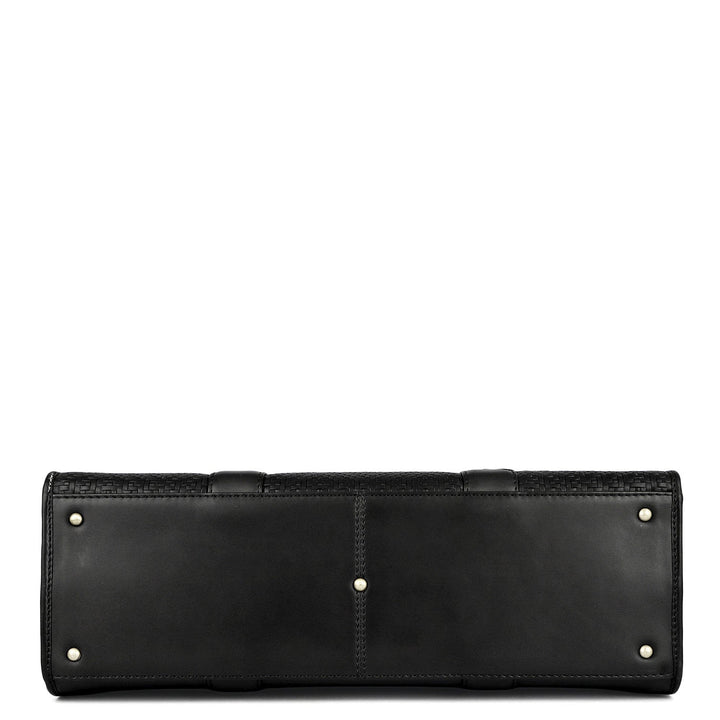 Mat Emboss Plain Leather Laptop Bag - Black