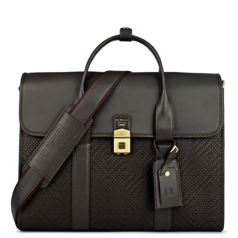 Mat Emboss Plain Leather Laptop Bag - Brown