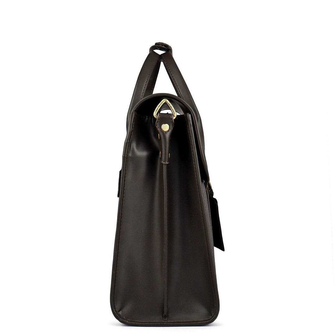 Mat Emboss Plain Leather Laptop Bag - Brown