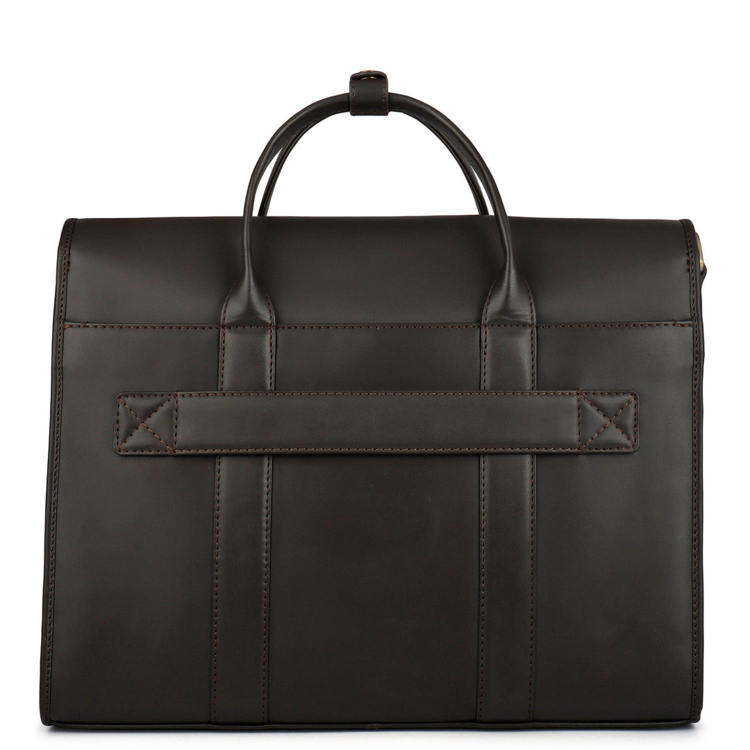 Mat Emboss Plain Leather Laptop Bag - Brown
