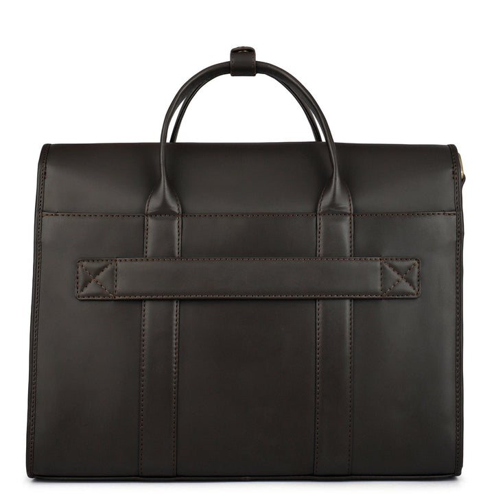 Mat Emboss Plain Leather Laptop Bag - Brown