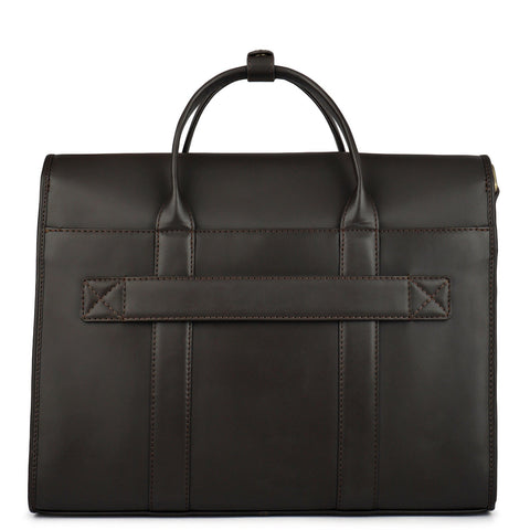 Mat Emboss Plain Leather Laptop Bag - Brown