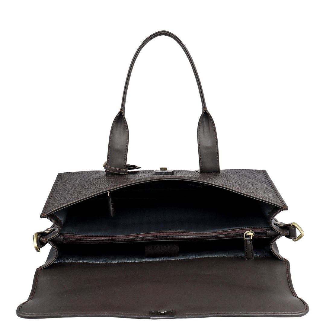 Mat Emboss Plain Leather Laptop Bag - Brown
