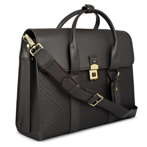 Mat Emboss Plain Leather Laptop Bag - Brown