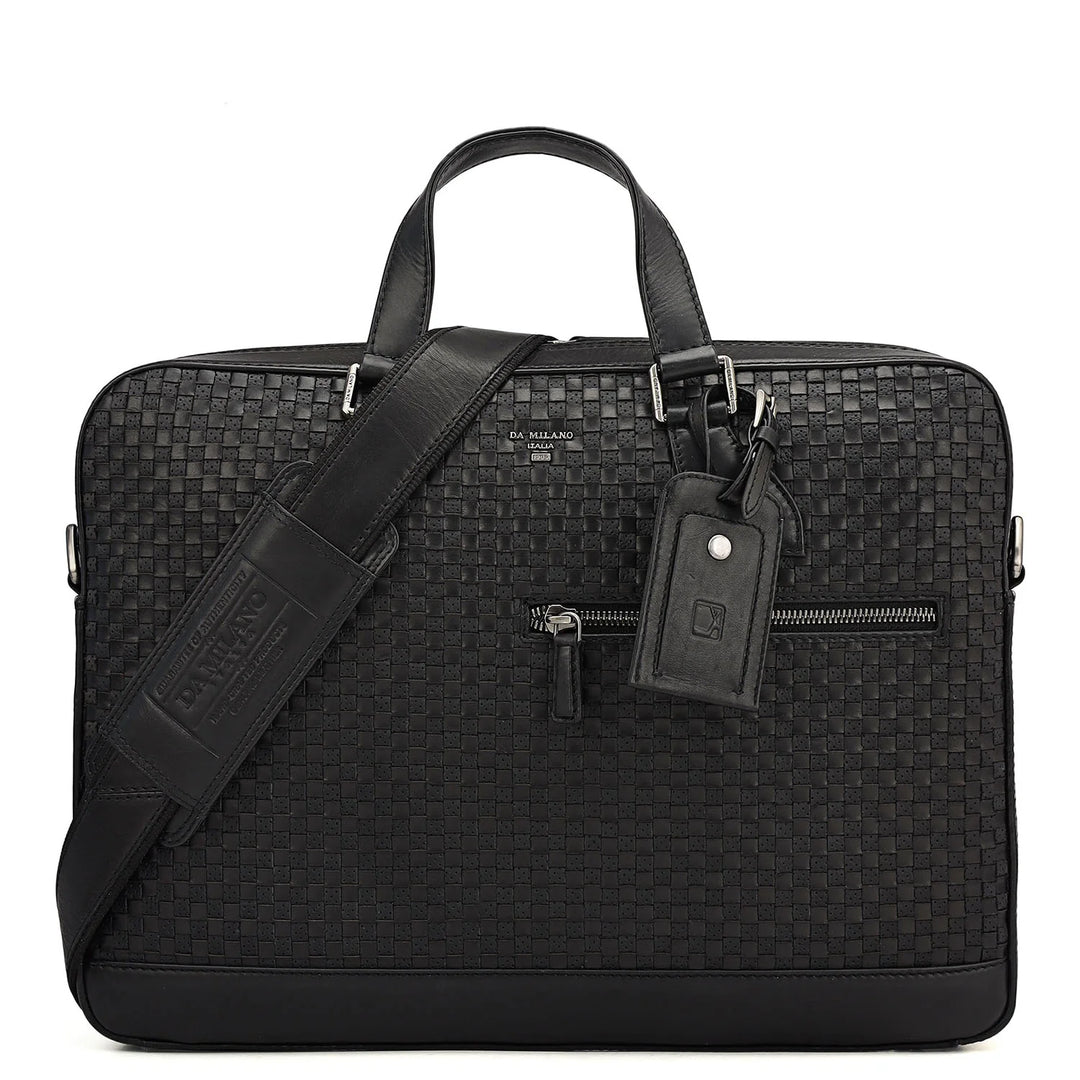 Mat Plain Leather Laptop Bag - Black