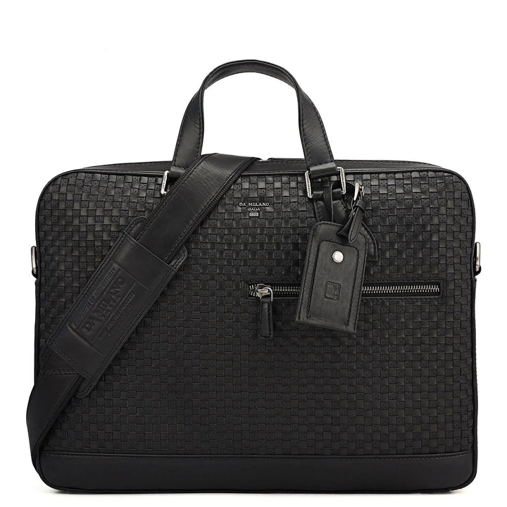 Mat Plain Leather Laptop Bag - Black