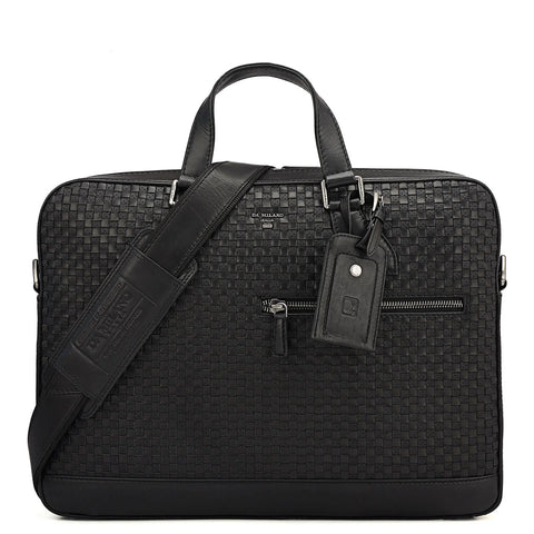 Mat Plain Leather Laptop Bag - Black