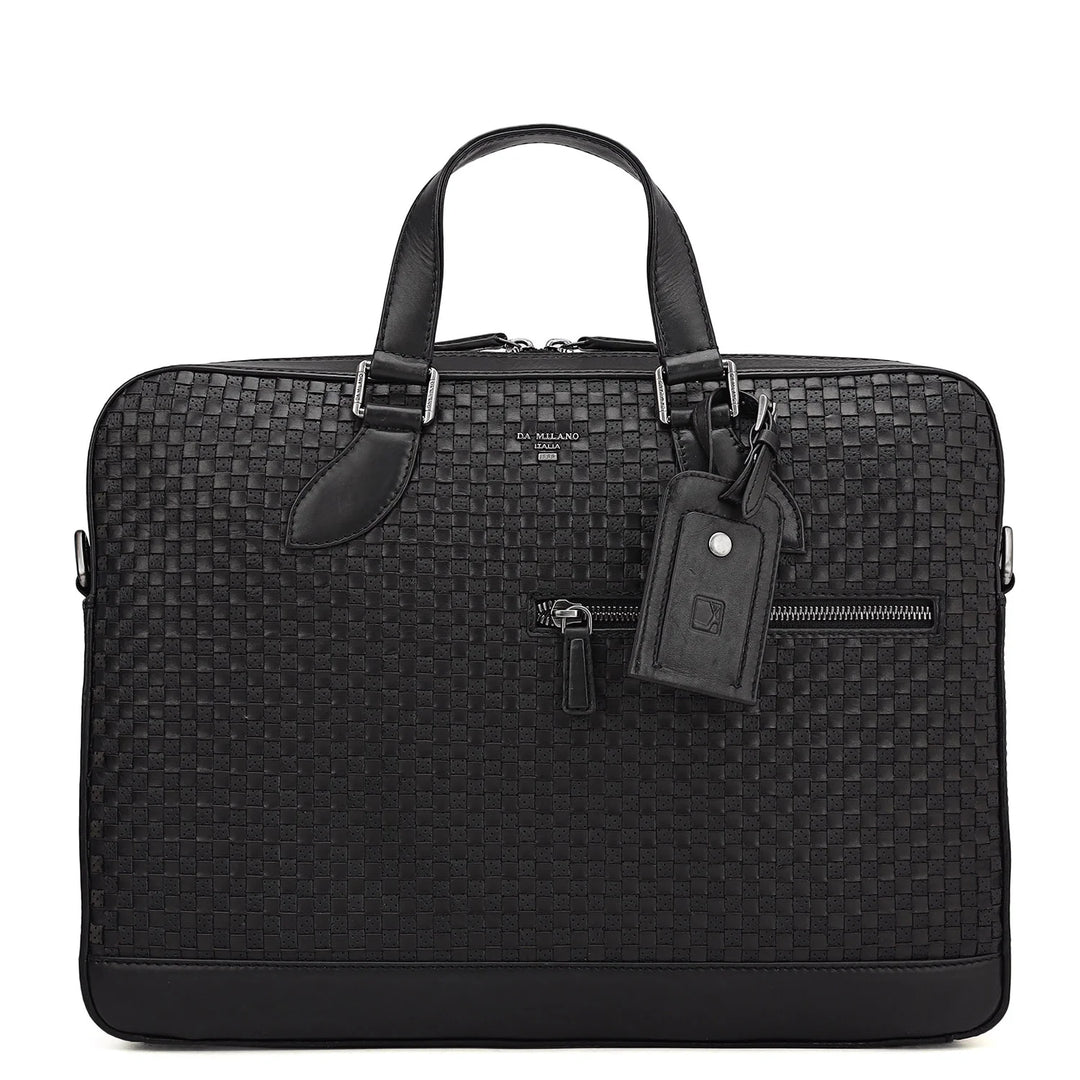 Mat Plain Leather Laptop Bag - Black