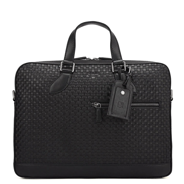 Mat Plain Leather Laptop Bag - Black