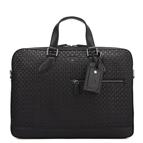 Mat Plain Leather Laptop Bag - Black