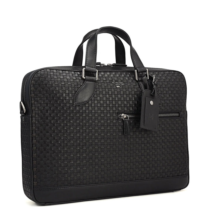 Mat Plain Leather Laptop Bag - Black