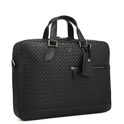 Mat Plain Leather Laptop Bag - Black