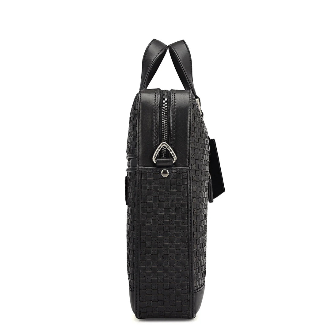 Mat Plain Leather Laptop Bag - Black