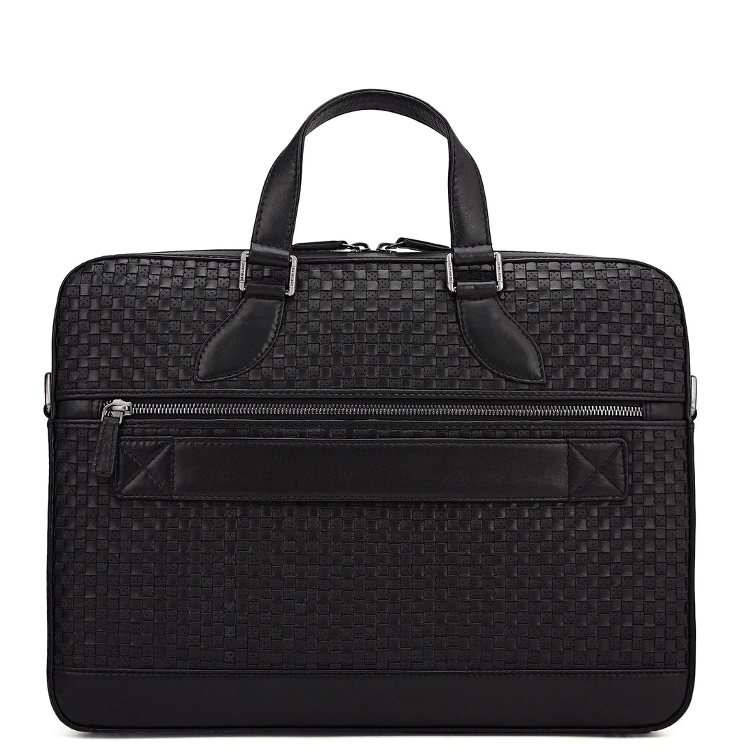 Mat Plain Leather Laptop Bag - Black