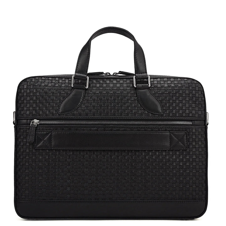 Mat Plain Leather Laptop Bag - Black