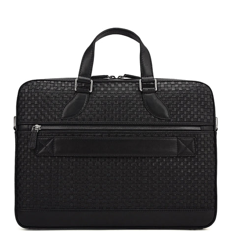Mat Plain Leather Laptop Bag - Black