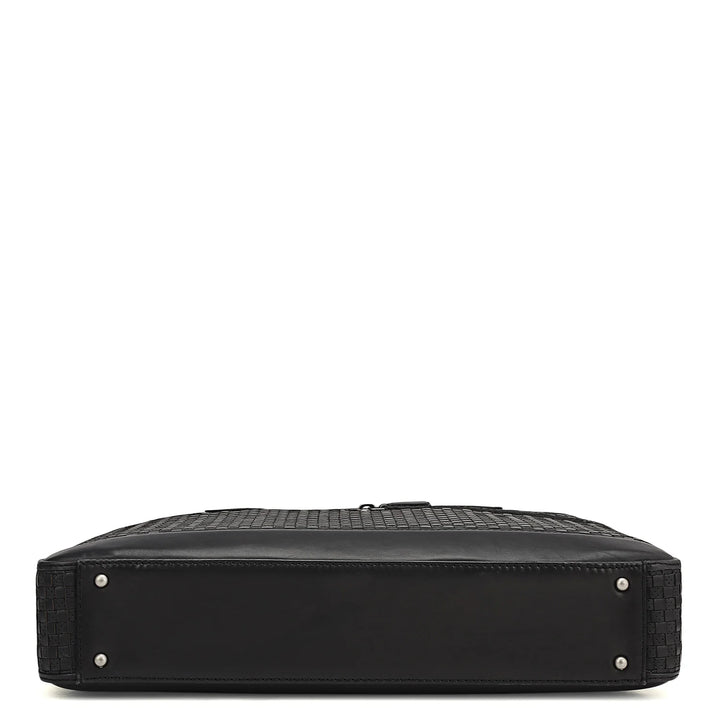 Mat Plain Leather Laptop Bag - Black