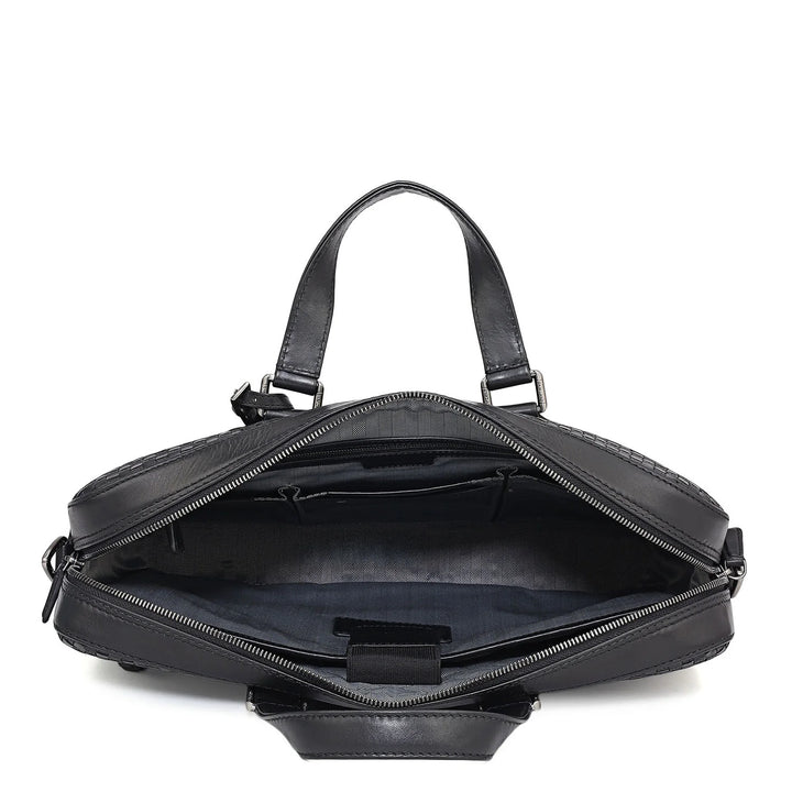 Mat Plain Leather Laptop Bag - Black