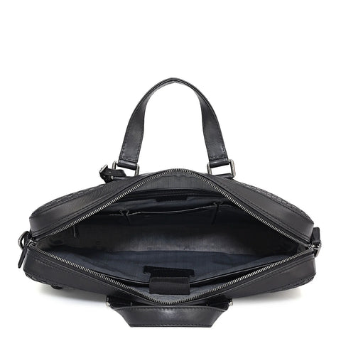 Mat Plain Leather Laptop Bag - Black
