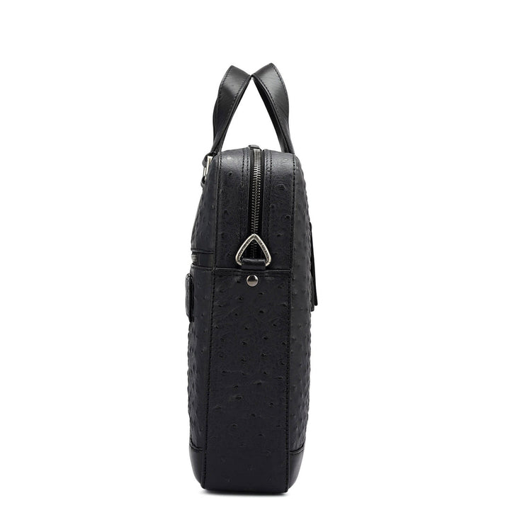 Ostrich Leather Laptop Bag - Black