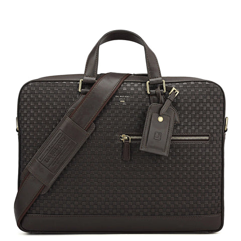 Mat Plain Leather Laptop Bag - Dark Brown