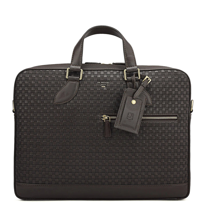 Mat Plain Leather Laptop Bag - Dark Brown