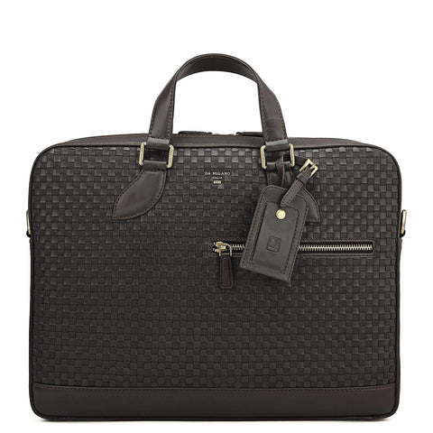 Mat Plain Leather Laptop Bag - Dark Brown
