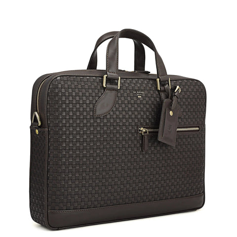 Mat Plain Leather Laptop Bag - Dark Brown