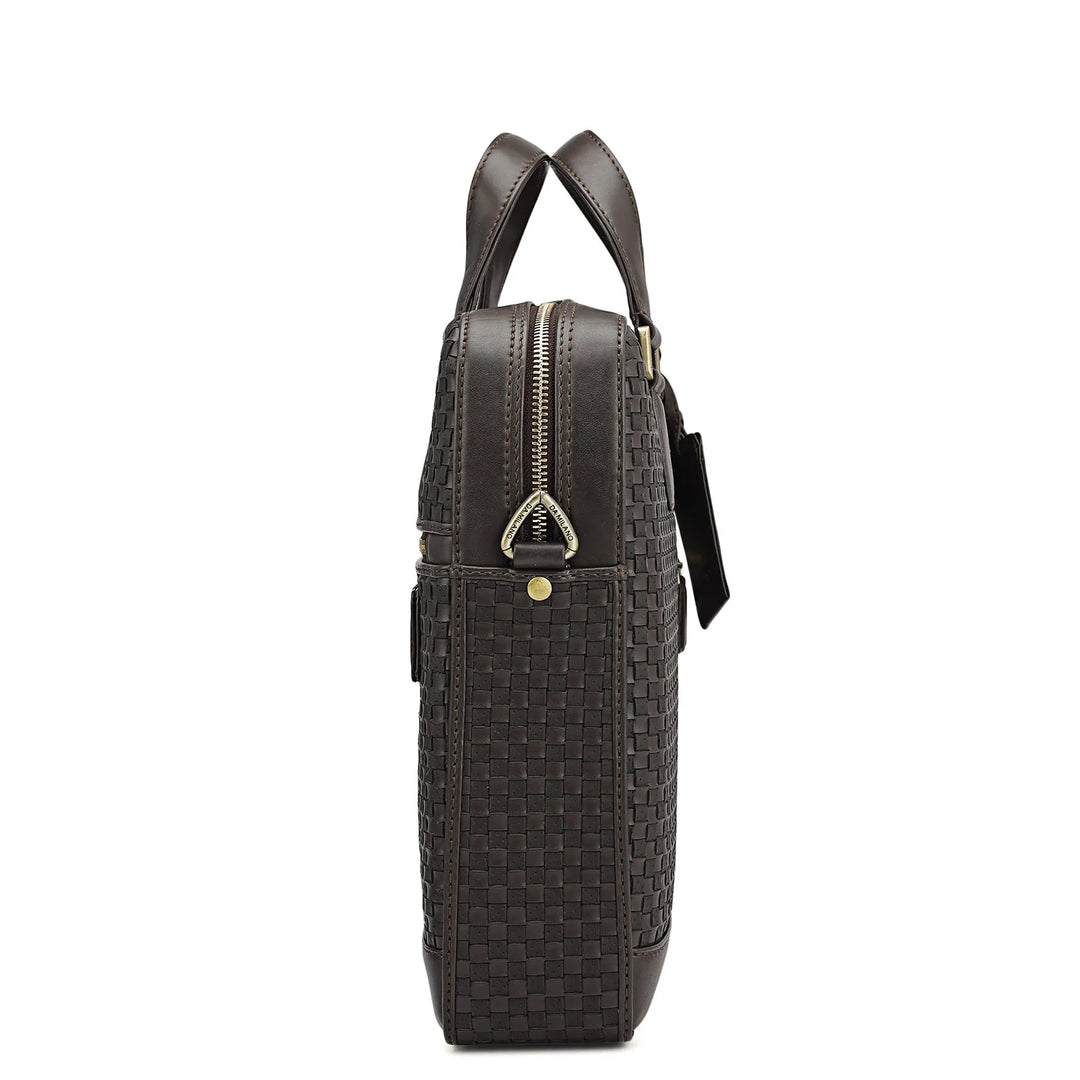 Mat Plain Leather Laptop Bag - Dark Brown