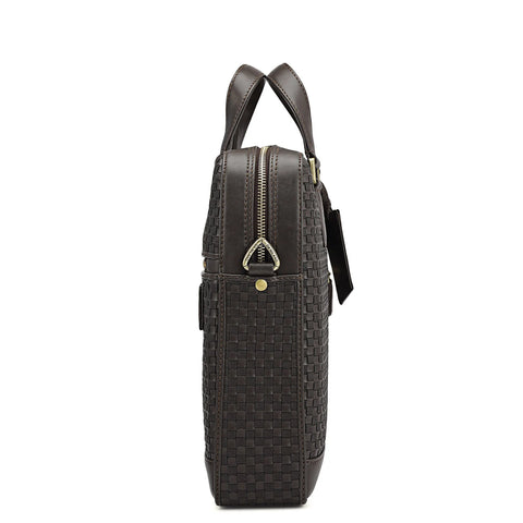 Mat Plain Leather Laptop Bag - Dark Brown