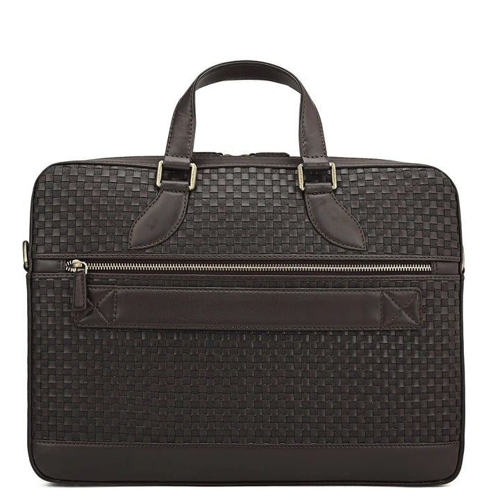 Mat Plain Leather Laptop Bag - Dark Brown