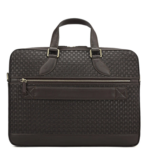 Mat Plain Leather Laptop Bag - Dark Brown