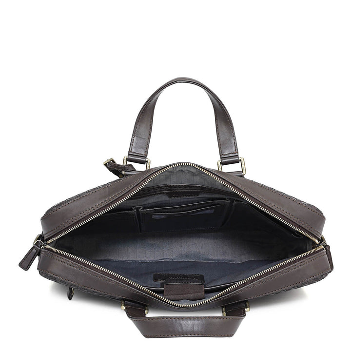 Mat Plain Leather Laptop Bag - Dark Brown