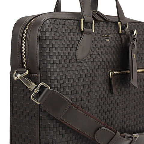 Mat Plain Leather Laptop Bag - Dark Brown