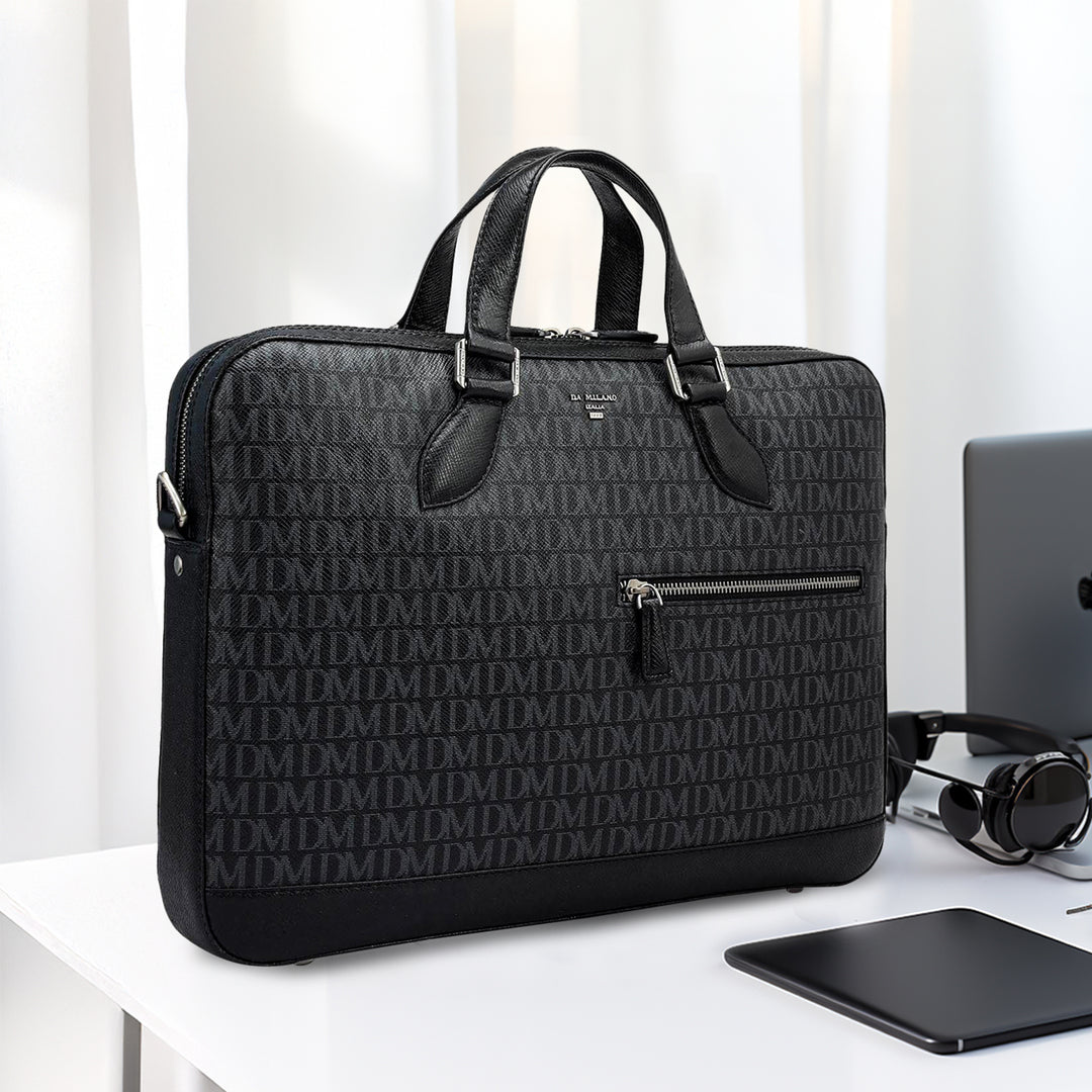 Monogram Franzy Leather Laptop Bag - Black