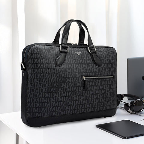 Monogram Franzy Leather Laptop Bag - Black