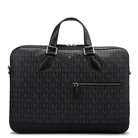 Monogram Franzy Leather Laptop Bag - Black