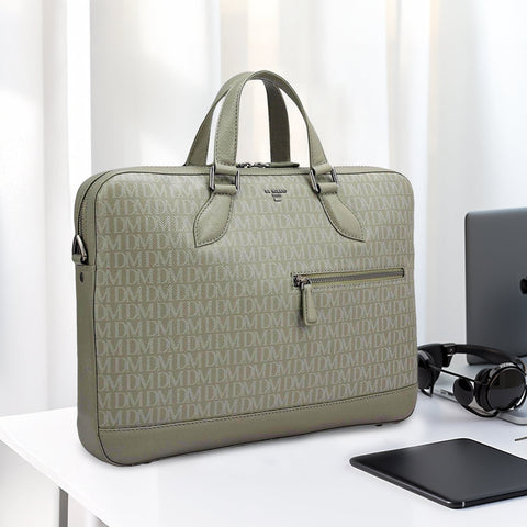 Monogram Franzy Leather Laptop Bag - Stone Grey