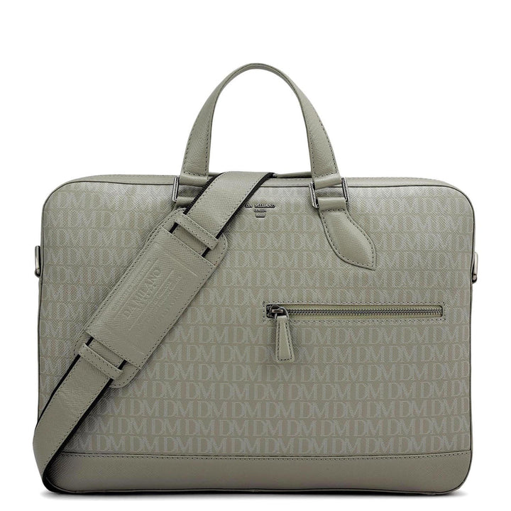 Monogram Franzy Leather Laptop Bag - Stone Grey