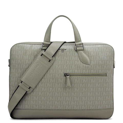 Monogram Franzy Leather Laptop Bag - Stone Grey