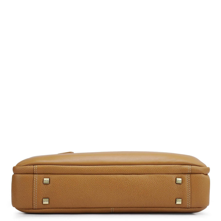 Wax Leather Laptop Bag - Caramel