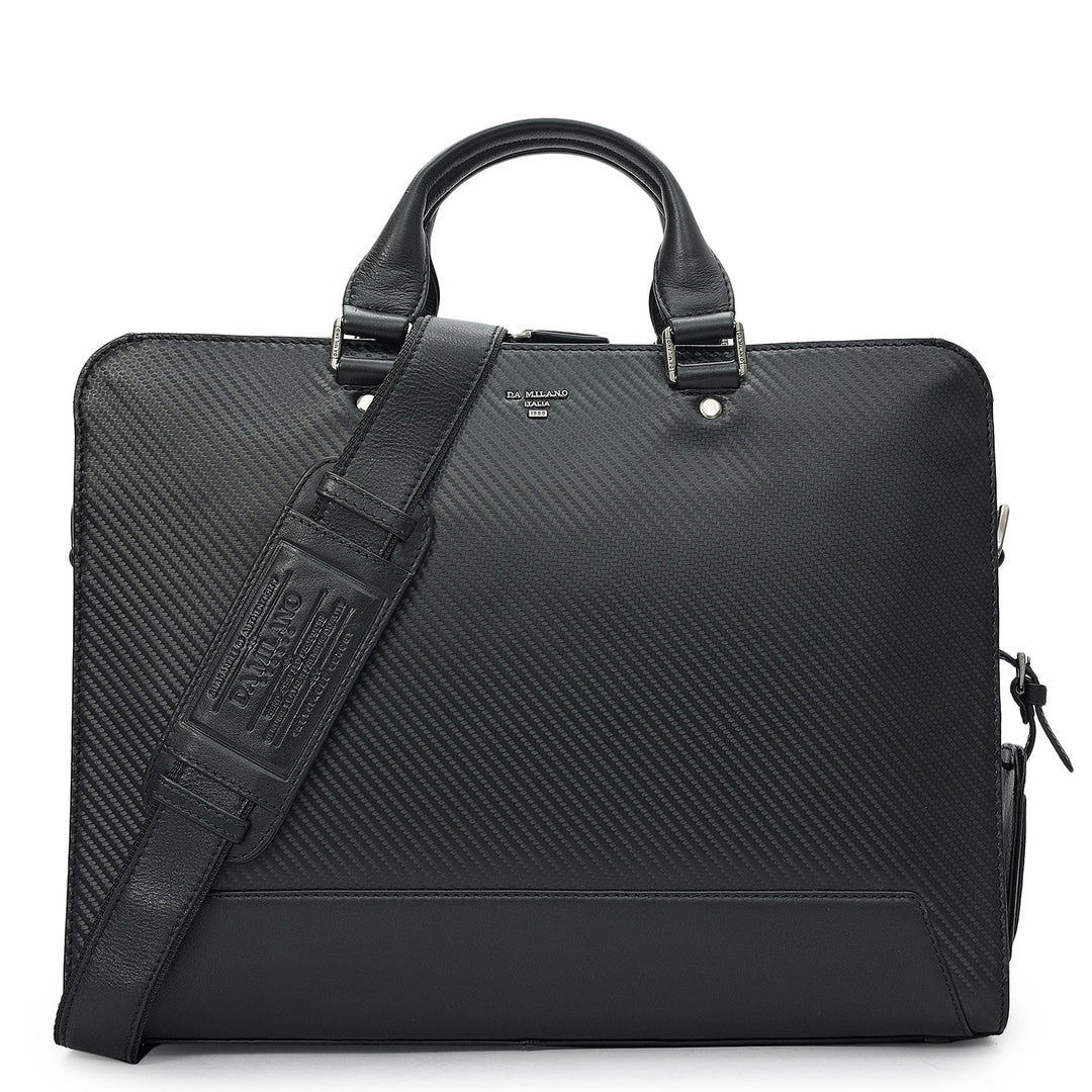 Carbon Leather Laptop Bag - Black