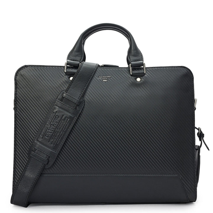 Carbon Leather Laptop Bag - Black