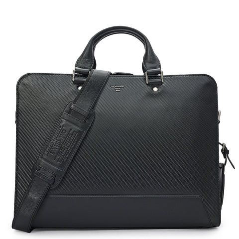 Carbon Leather Laptop Bag - Black