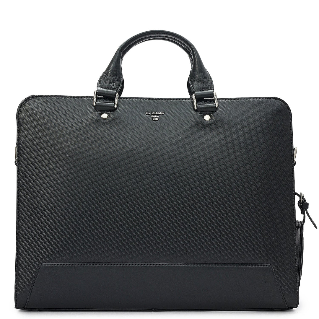 Carbon Leather Laptop Bag - Black